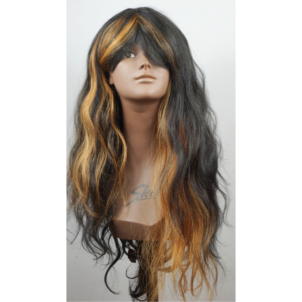 Langhaar-Perücke "Wave" - Schwarz mit Highlights