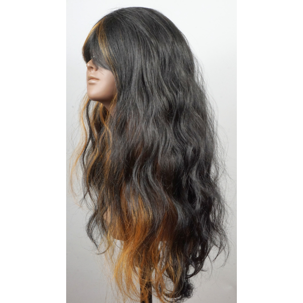 Langhaar-Perücke "Wave" - Schwarz mit Highlights
