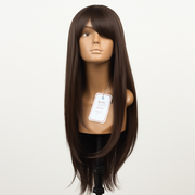 Lange, glatte Perücke in Schokobraun mit sanftem Glanz